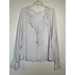 GAP White Blouse with Black Polka Dots and Ruffle V-Neck